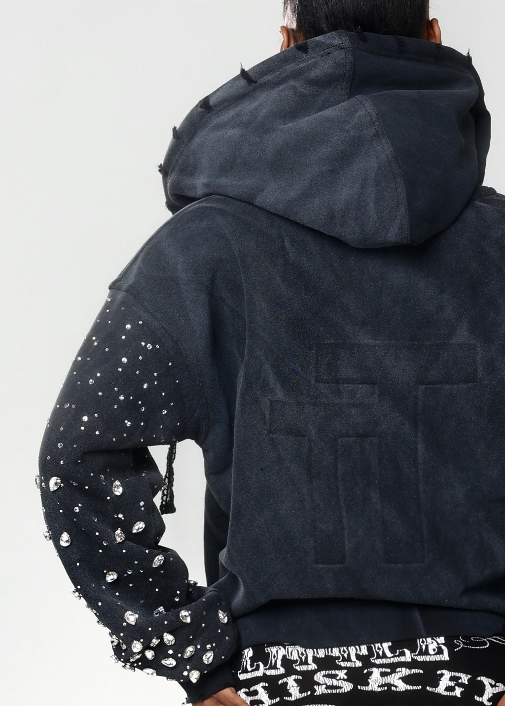 Asymmetrical Jewels Zip Up Sweatshirt - Midnight