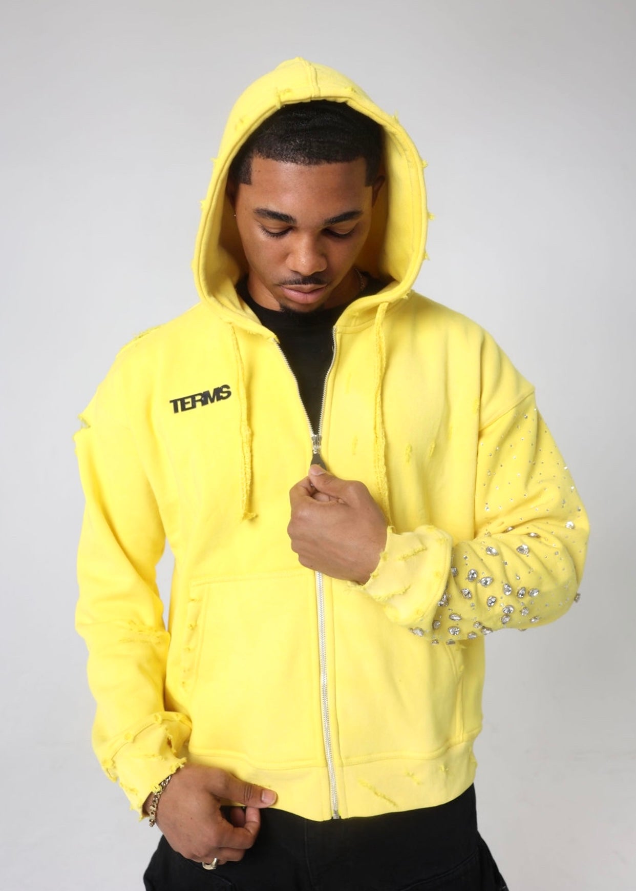 Asymmetrical Jewels Zip Up Sweatshirt - Saffron – Terms
